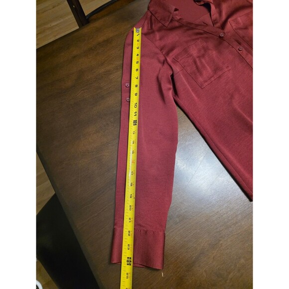 Express Portofino Blouse Button Down Roll Tab Long Sleeve Shirt M Career Red - Picture 4 of 8